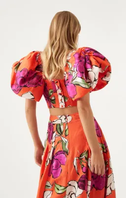 Aje Marcel Puff Sleeve Bodice and Lewis Skirt Set Vivid Camellia Size 12 for rent on The Volte - image 2