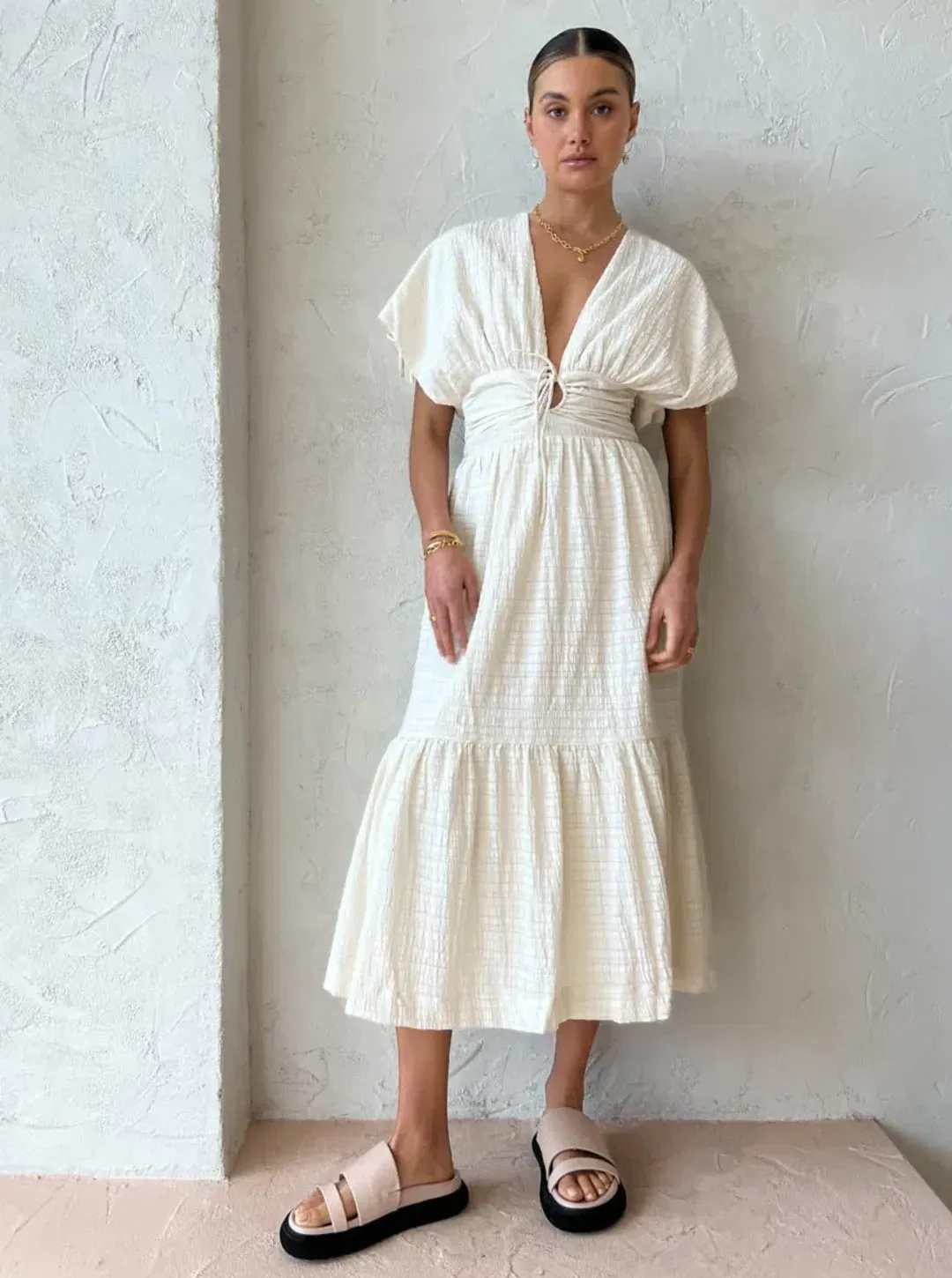 Sovere Lucid Midi Dress in Porcelain Size 10 / M for rent on The Volte - main image