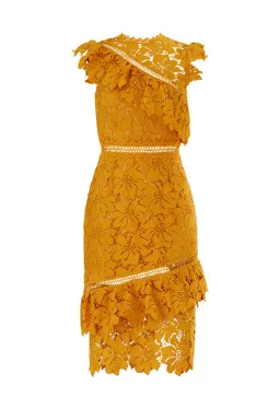Saylor Reine Lace Sheath Midi Dress in Mustard Yellow Size XS/ Au 6 for rent on The Volte - image 3
