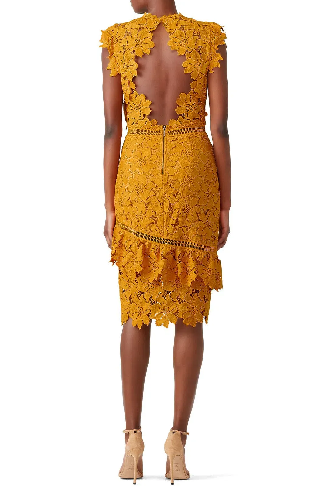 Saylor Reine Lace Sheath Midi Dress in Mustard Yellow Size XS/ Au 6 for rent on The Volte - main image