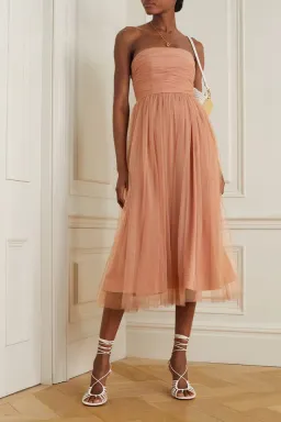 Zimmermann Lipstick Tulle Strapless Midi Dress in Lipstick Nude Size 1/AU 10 for rent on The Volte - image 1