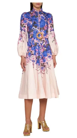 Zimmermann High Tide Buttoned Midi Dress Purple Ikat Floral Size 4 / Au 16 for rent on The Volte - image 1