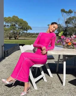 Odysseus & Penelope Neon Pink Contrast Maxi Dress Pink Size AU 6 for rent on The Volte - image 1