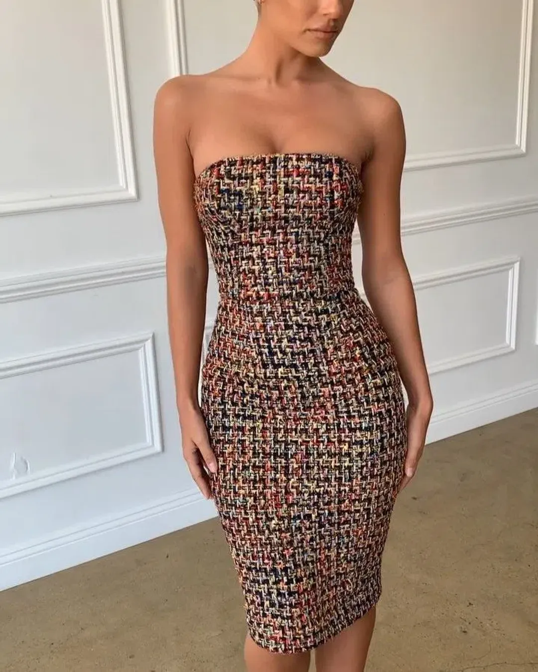 House of CB Gabrielle Tweed Midi Dress Multi Size S / Au 8 for rent on The Volte - main image