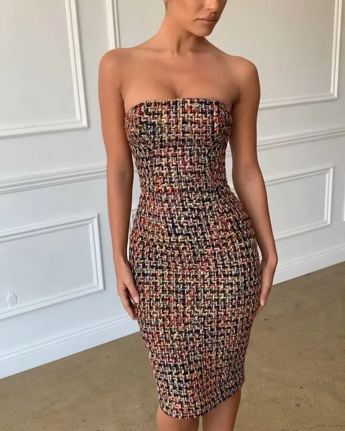 House of CB Gabrielle Tweed Midi Dress Multi Size S / Au 8 - Image 1
