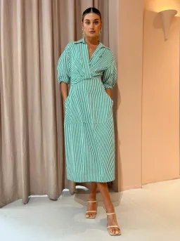 Camilla and Marc Flynn Cocoon Dress Sage and White Stripe Print Size 14 for rent on The Volte - image 1