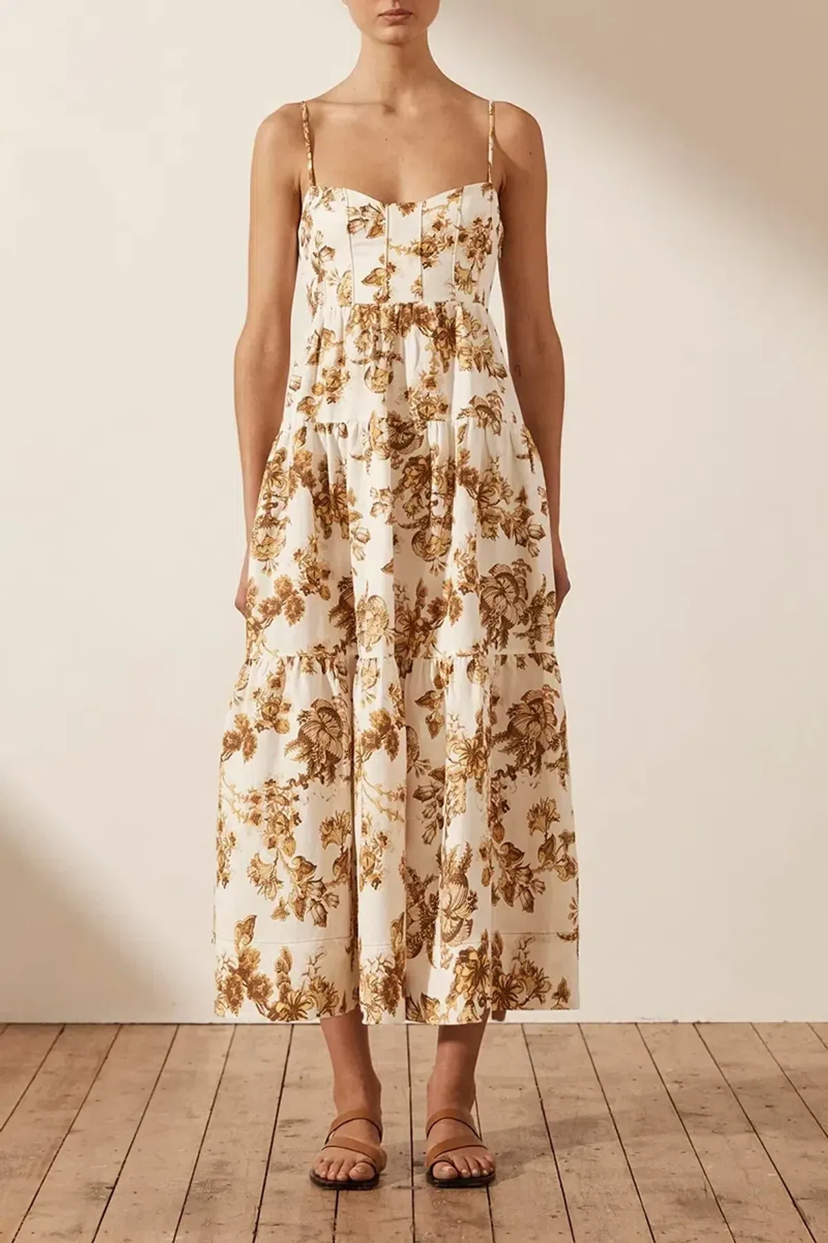 Shona Joy Bella Lined Corded Tiered Midi Dress Print Size 10 - Image 1