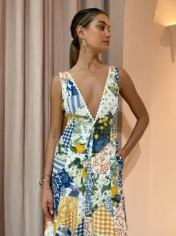 By Nicola Wavy Maxi Dress in Lemon Patchwork Size 6 for rent on The Volte - image 3