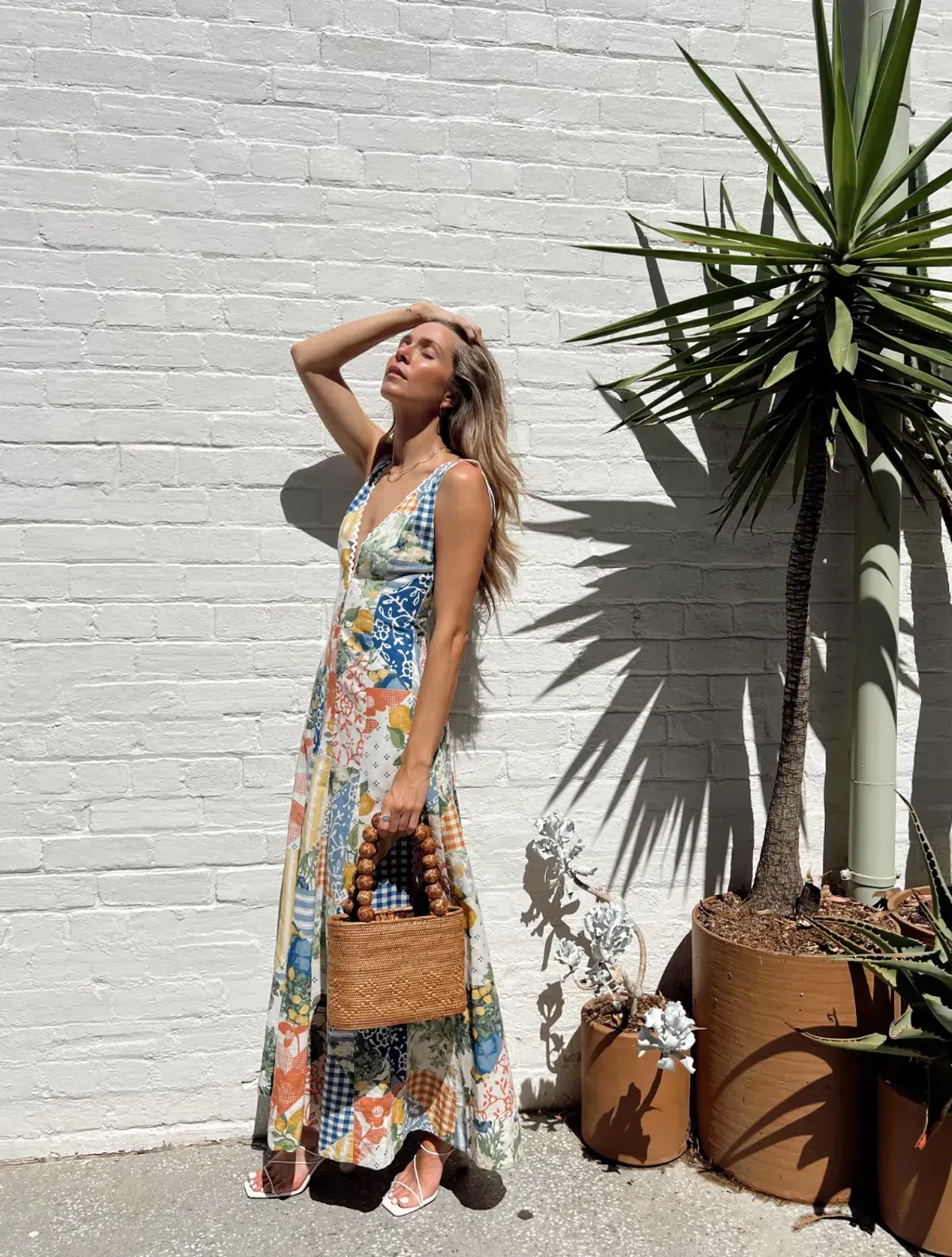 By Nicola Wavy Maxi Dress in Lemon Patchwork Size 6 for rent on The Volte - main image