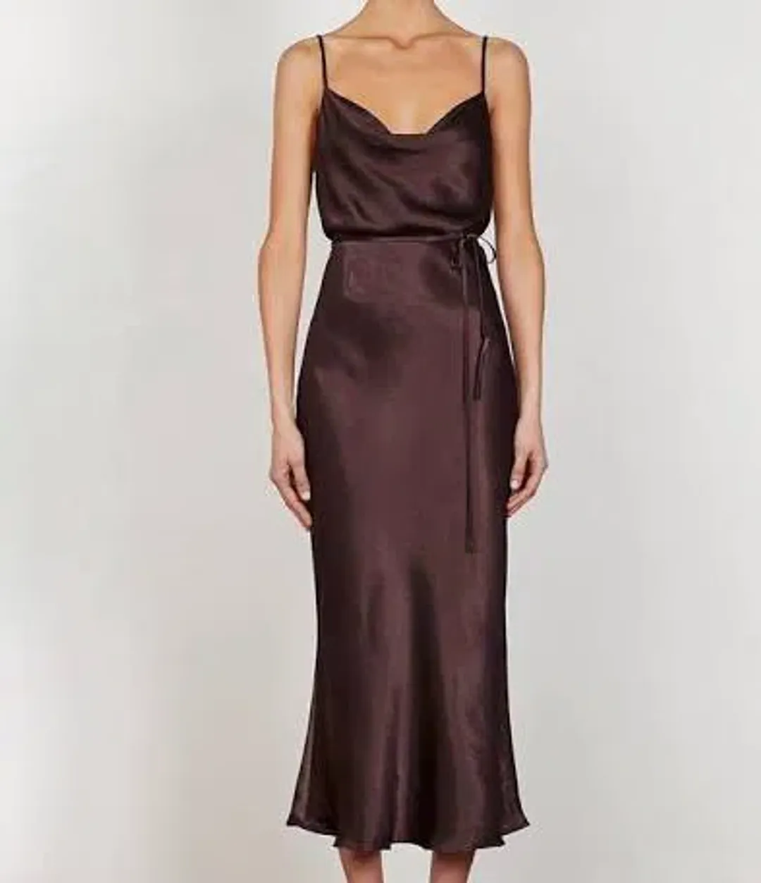 Shona Joy La Lune Bias Cowl Midi Dress Brown Size 10 / M for rent on The Volte - main image