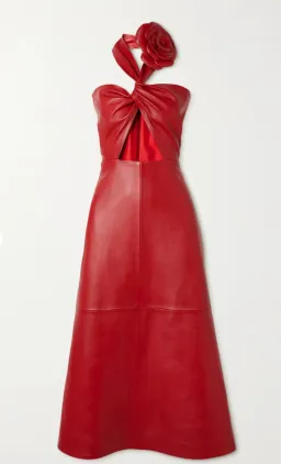 Magda Butrym Embellished Cutout Leather Halter Neck Midi Dress Red Size 36 / Au 8 for rent on The Volte - image 4