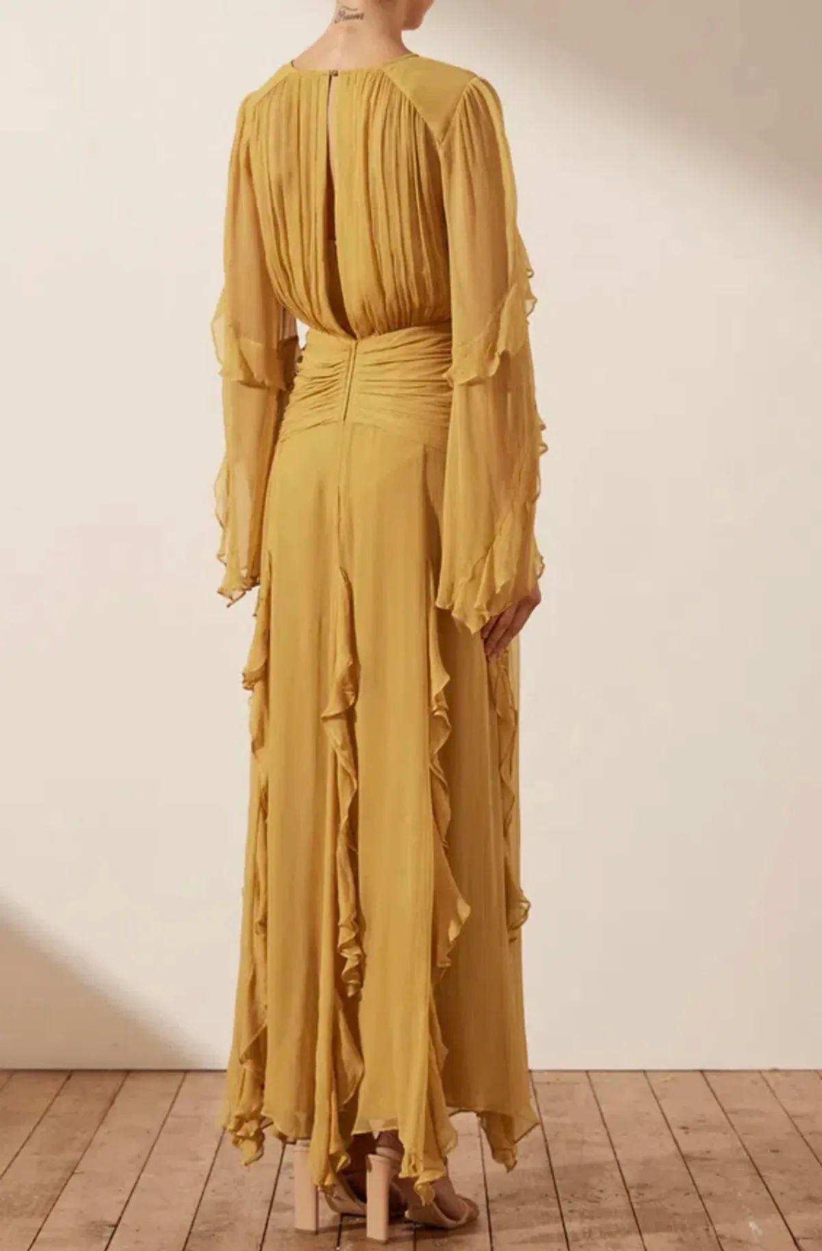 Shonay Joy Leonie Ruffle Sleeve Maxi Dress Mimosa Yellow Size 8 - Image 3