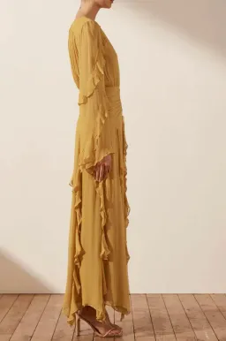 Shonay Joy Leonie Ruffle Sleeve Maxi Dress Mimosa Yellow Size 8 for rent on The Volte - image 2