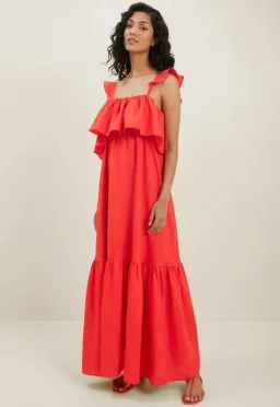 Seed Linen Ruffle Maxi Dress Red Size 4 for rent on The Volte - image 1