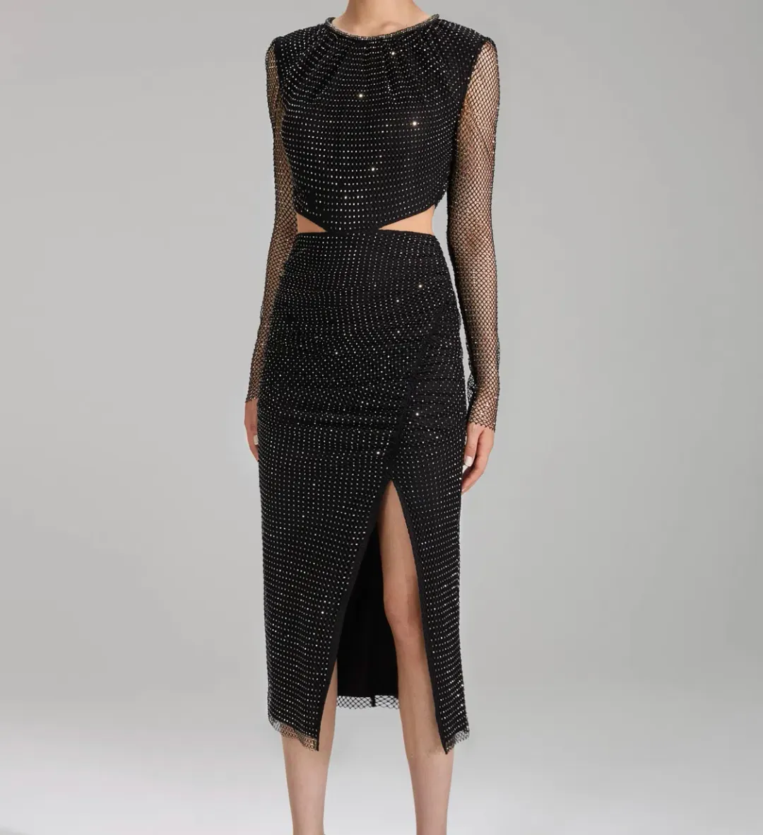 Self portrait Diamanté Fishnet Midi Dress Black Size 12 for rent on The Volte - main image