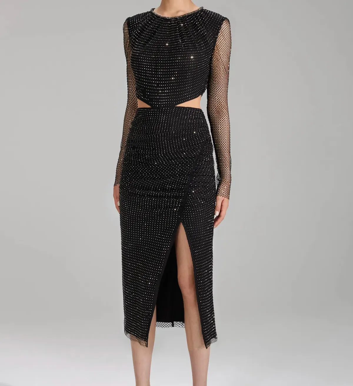 Self portrait Diamanté Fishnet Midi Dress Black Size 12 - Image 2