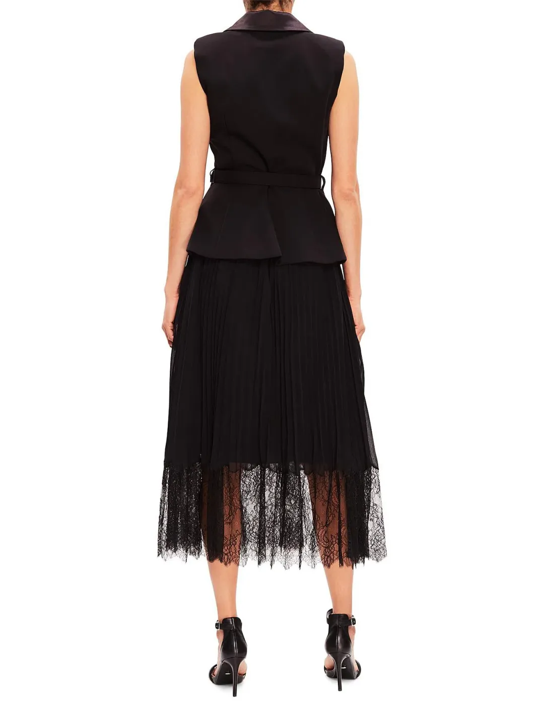 Self Portrait Tailored Crepe and Chiffon Midi Dress Black Size 12 for rent on The Volte - main image