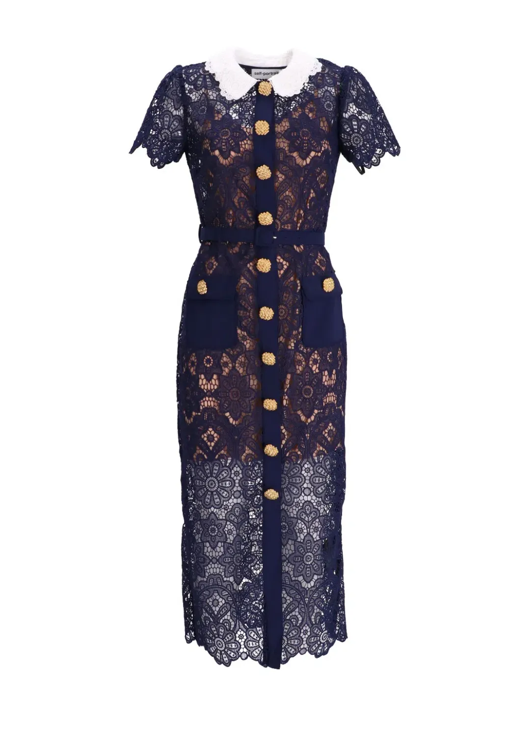 Self Portrait Navy Floral Guipure Midi Dress Navy Size 12 for rent on The Volte - main image