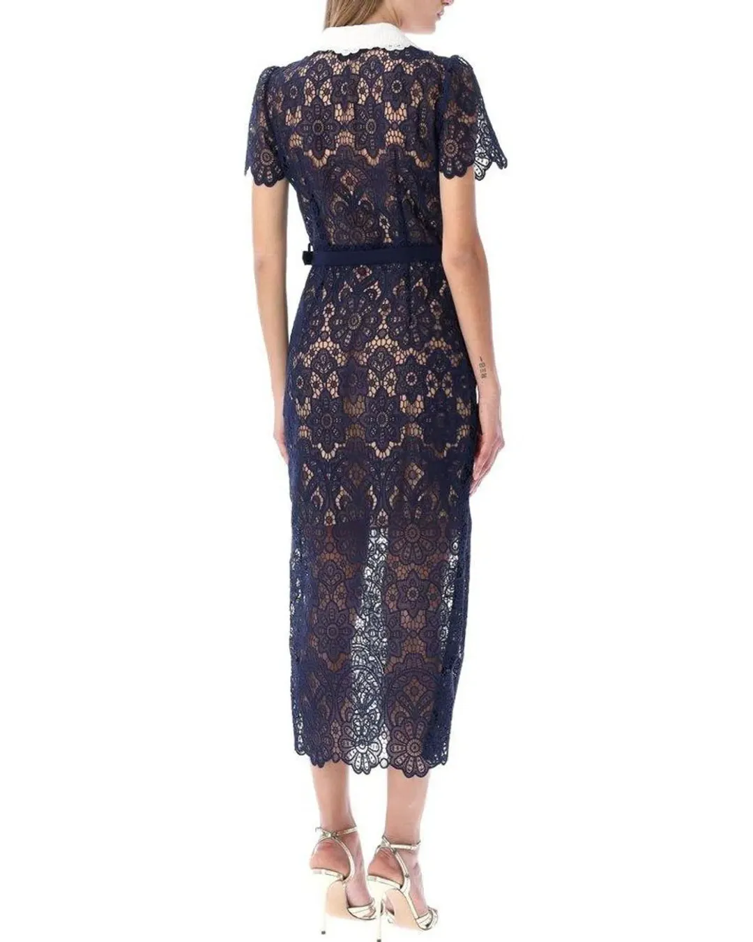 Self Portrait Navy Floral Guipure Midi Dress Navy Size 12 for rent on The Volte - main image
