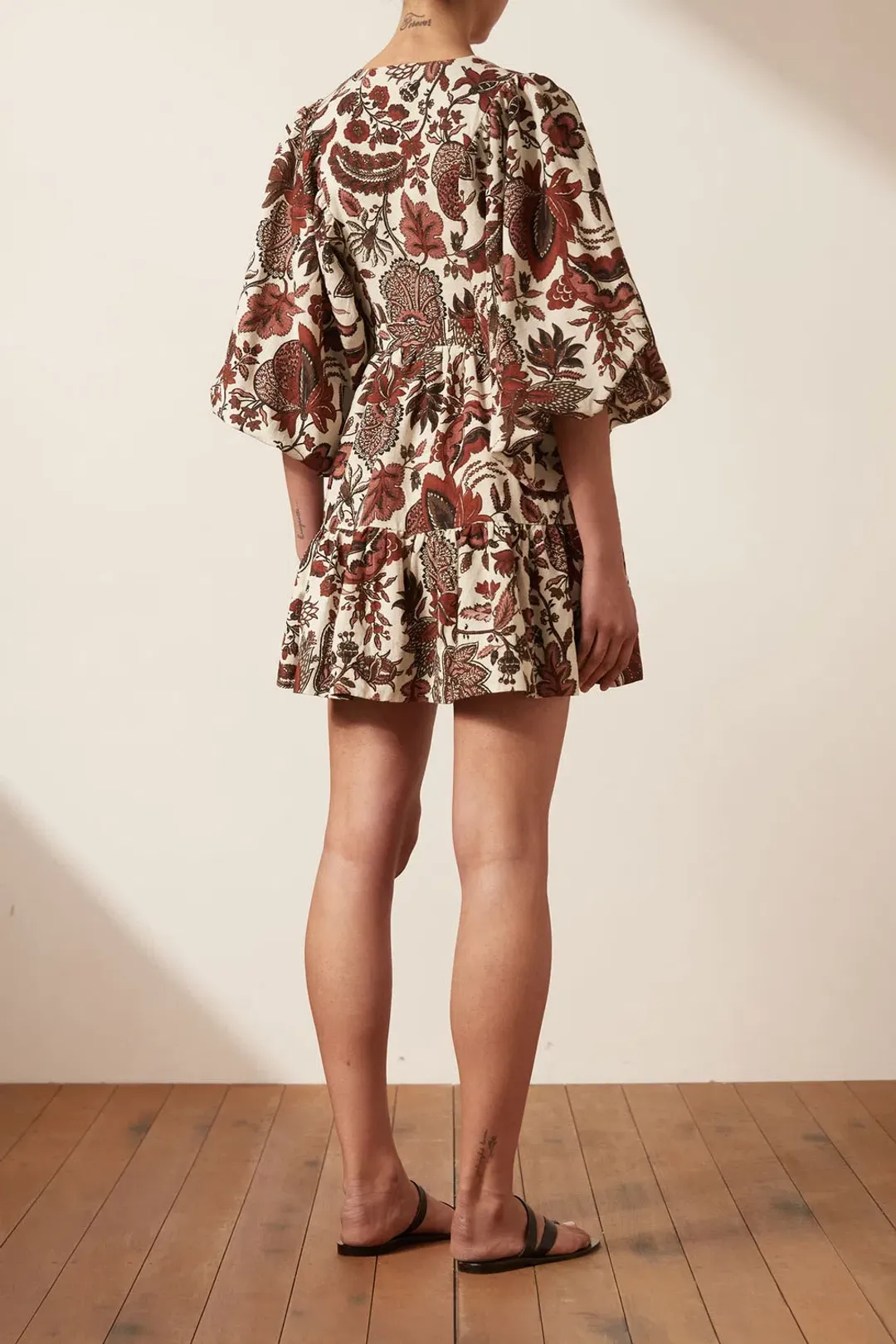 Shona Joy Catalina Plunged Neck Balloon Sleeve Mini Dress Print Size 8 for rent on The Volte - main image