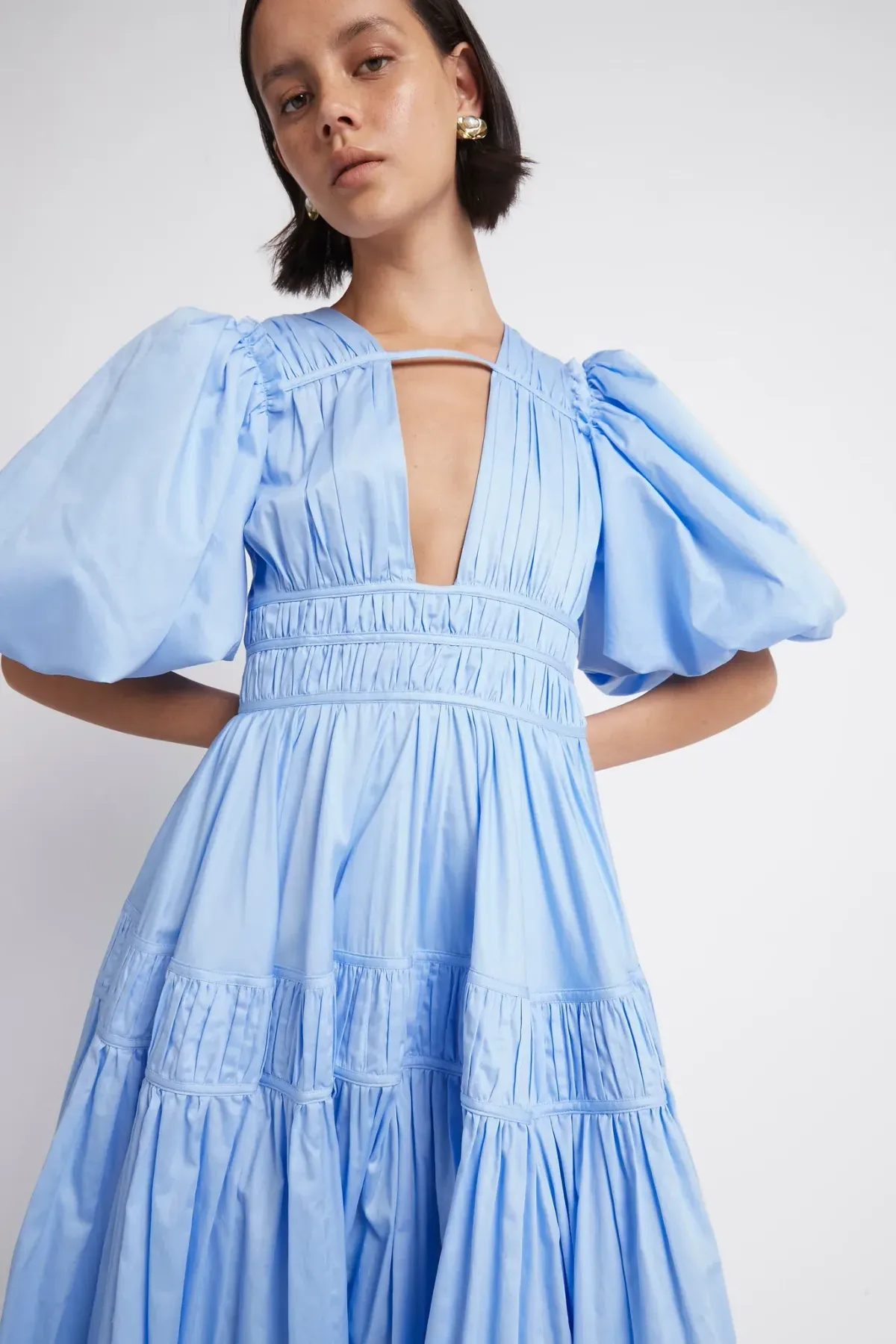 Aje Fallingwater Gathered Midi Dress Powder Blue Size 8 - Image 3