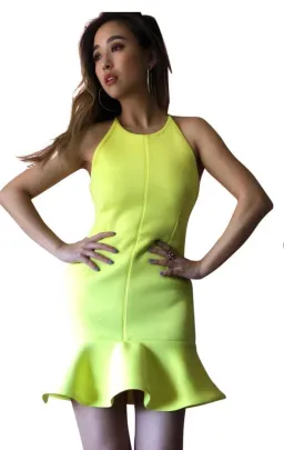 Shakuhachi Neon Yellow Neoprene Mini Dress Size 6 for rent on The Volte - image 1