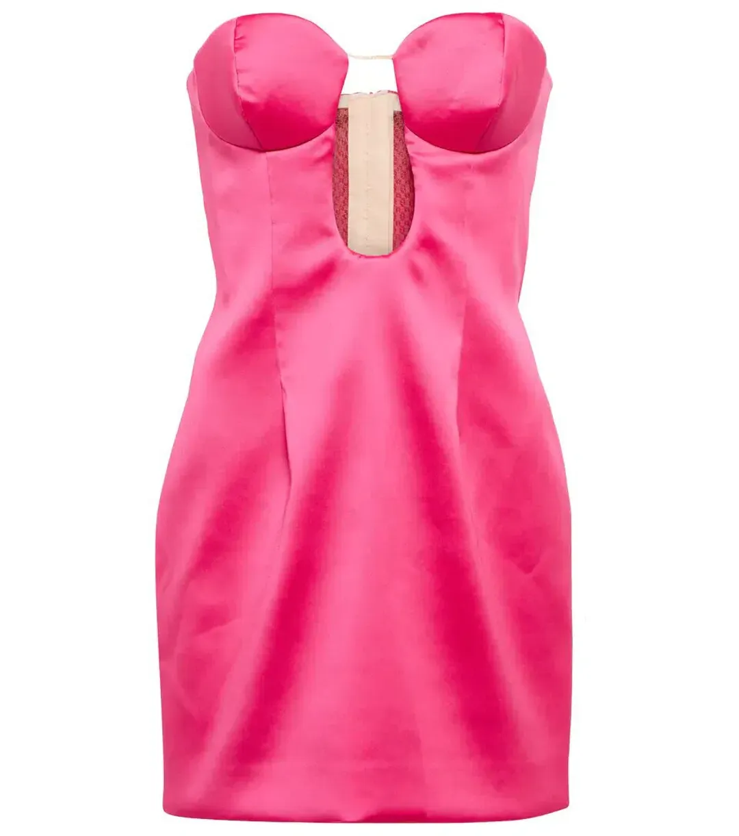 Magda Butrym Strapless Satin Bustier Mini Dress Pink Size 8 for rent on The Volte - main image