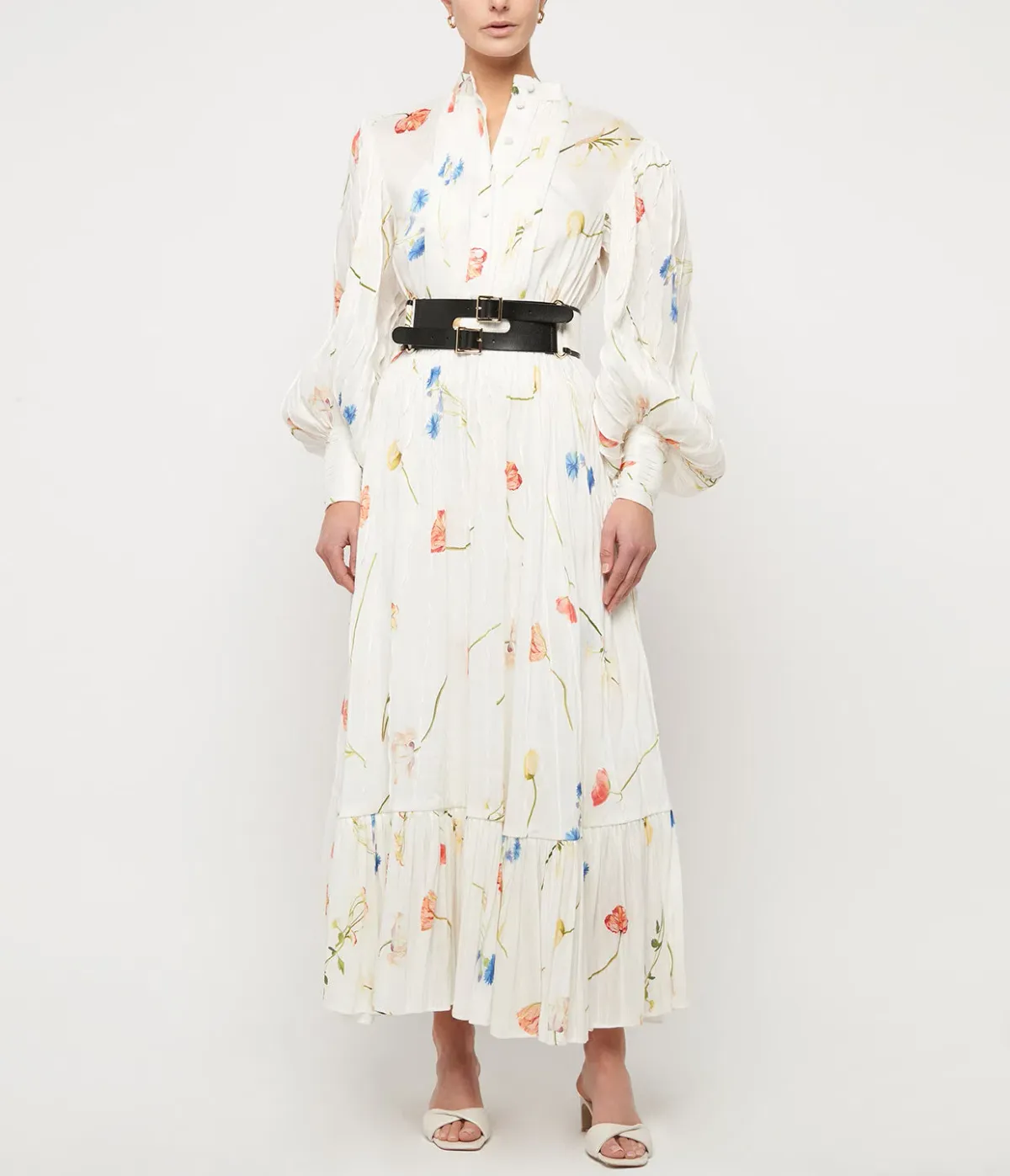 Leo Lin The Fields Silk Linen Dress White Size 8 for rent on The Volte - main image