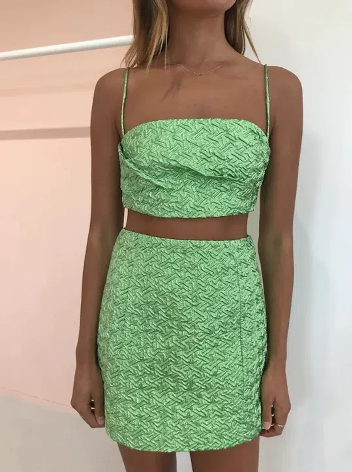 Bec & Bridge Apple Top and Mini Skirt Set Green Size 10 - Image 4