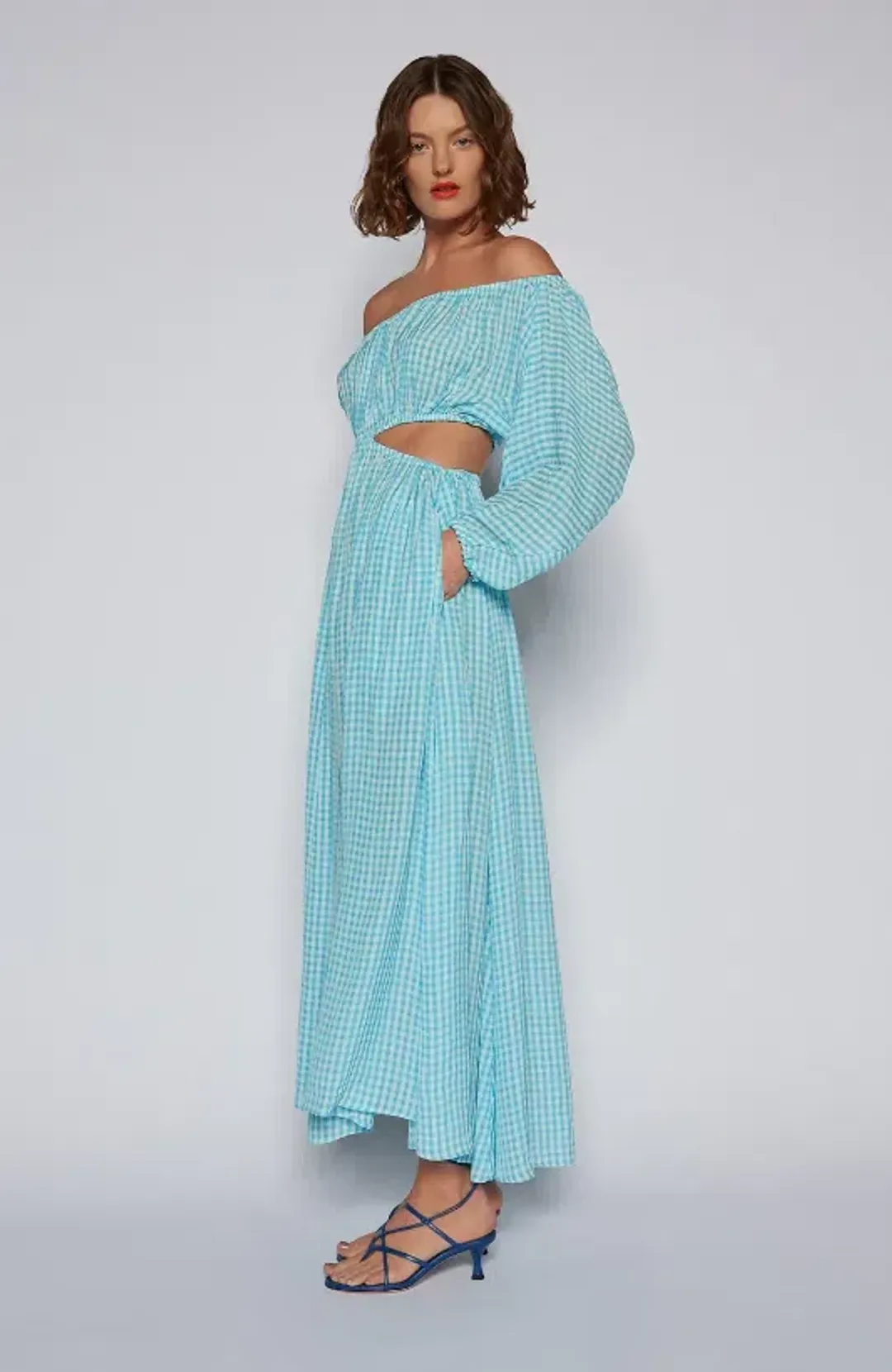 Scanlan Theodore Gingham Cut Out Dress in Blue Size 6 for rent on The Volte - main image