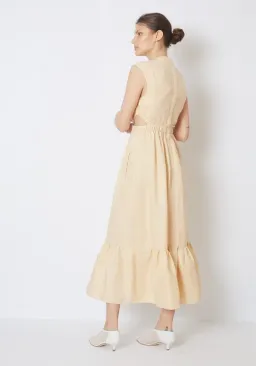 Tibi Linen Canvass V Neck Cut Out Dress in Butter Yellow Size 14 for rent on The Volte - image 2