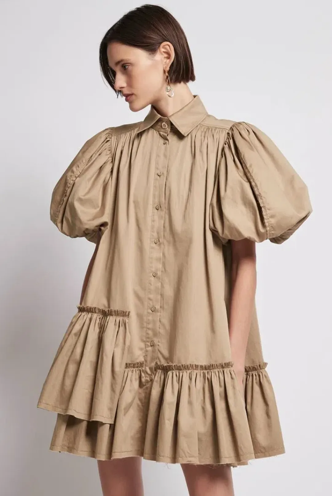 Aje Ambience Shirt Dress Brown Size 8 for rent on The Volte - main image