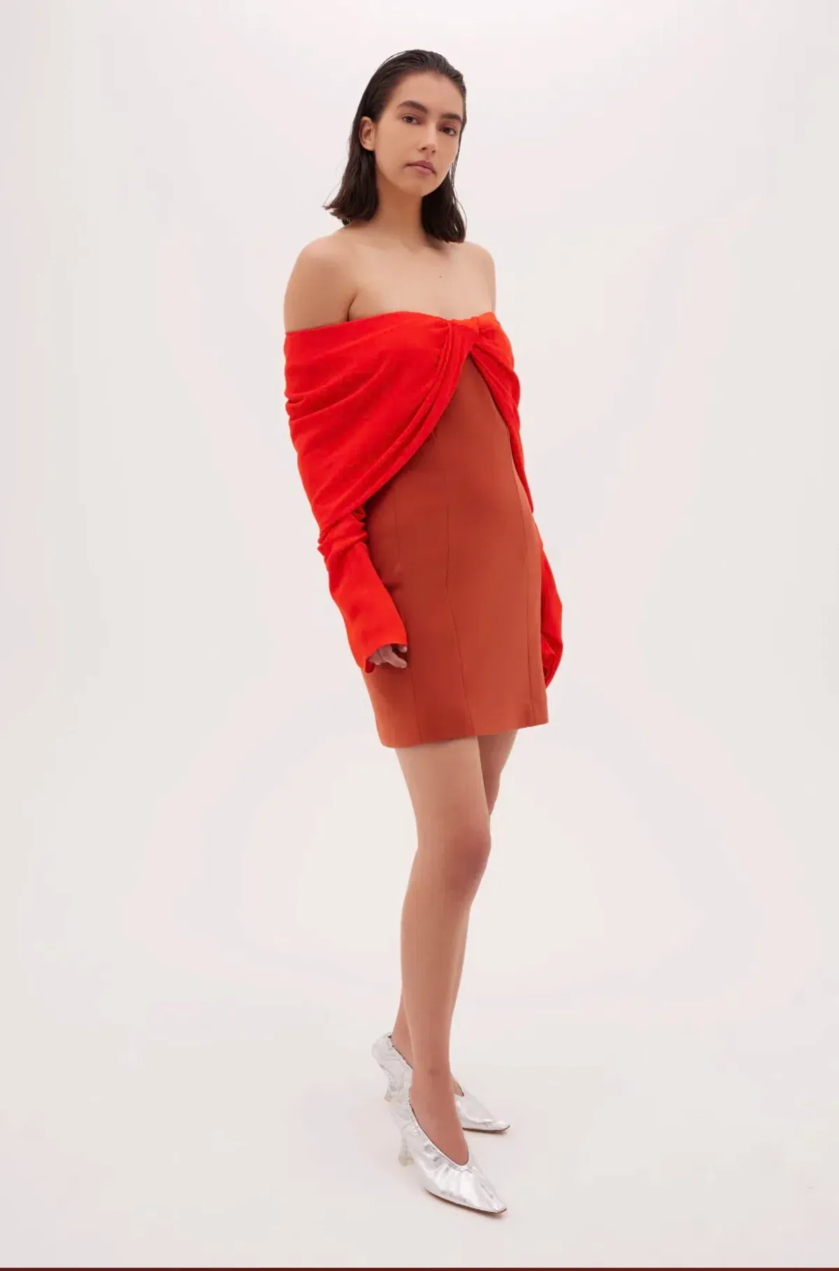 Bianca Spender Crepe Jean Dress Brick Red Size 12 - Image 3