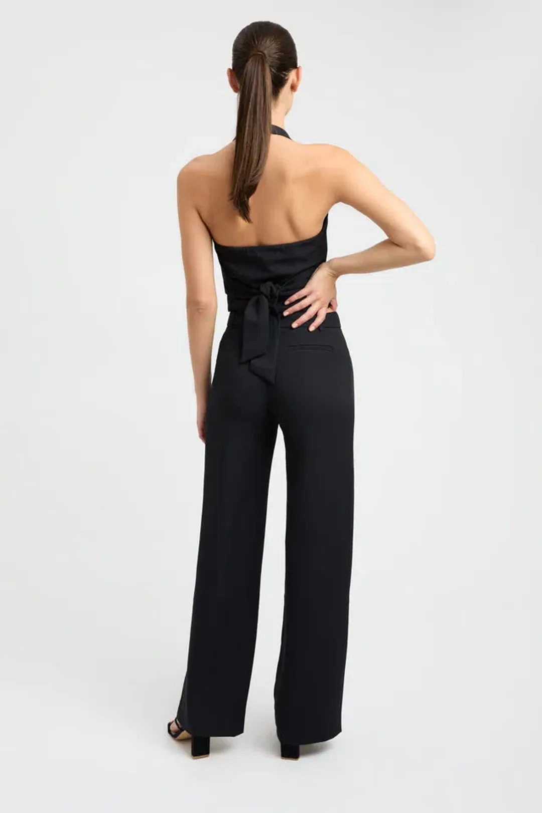 Kookai Ariel Vest Top and Ariel Low Rise Pants Set Black Size 14 & 12 for rent on The Volte - main image