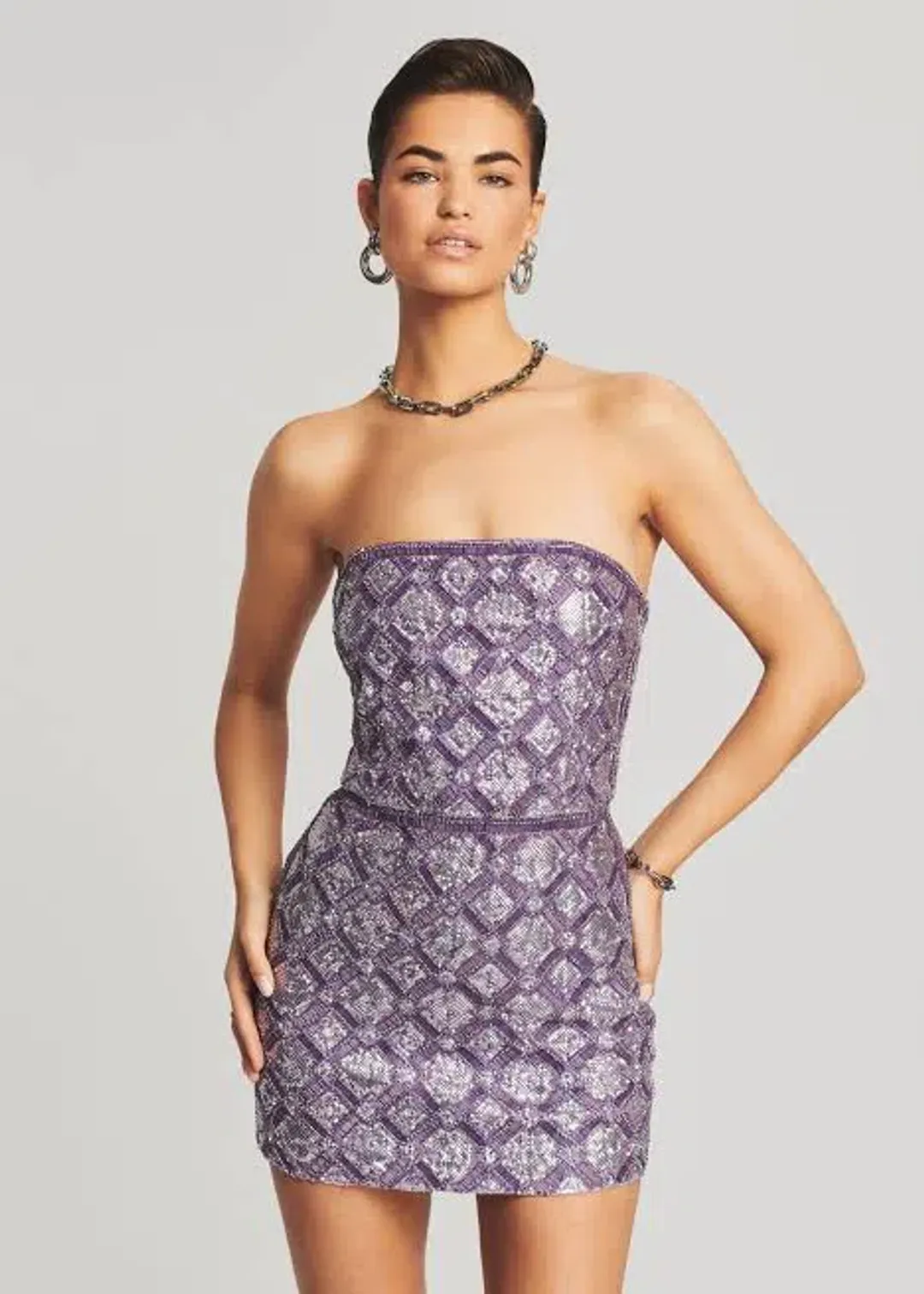 Retrofete ‘Heather’ Lilac Beaded Mini Dress for rent on The Volte - main image