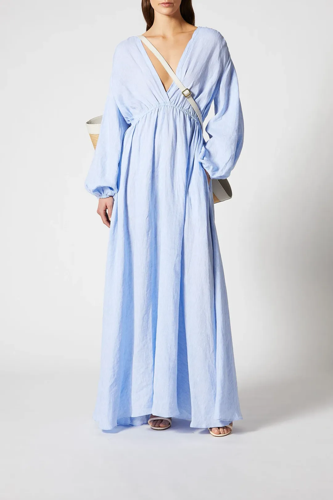 Scanlan Theodore Italian Linen V Neck Dress Blue Size 6 for rent on The Volte - main image