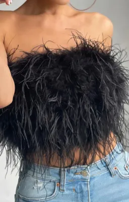 Bardot Ostrich Feather Bandeau Top Black Size 6 for rent on The Volte - image 2