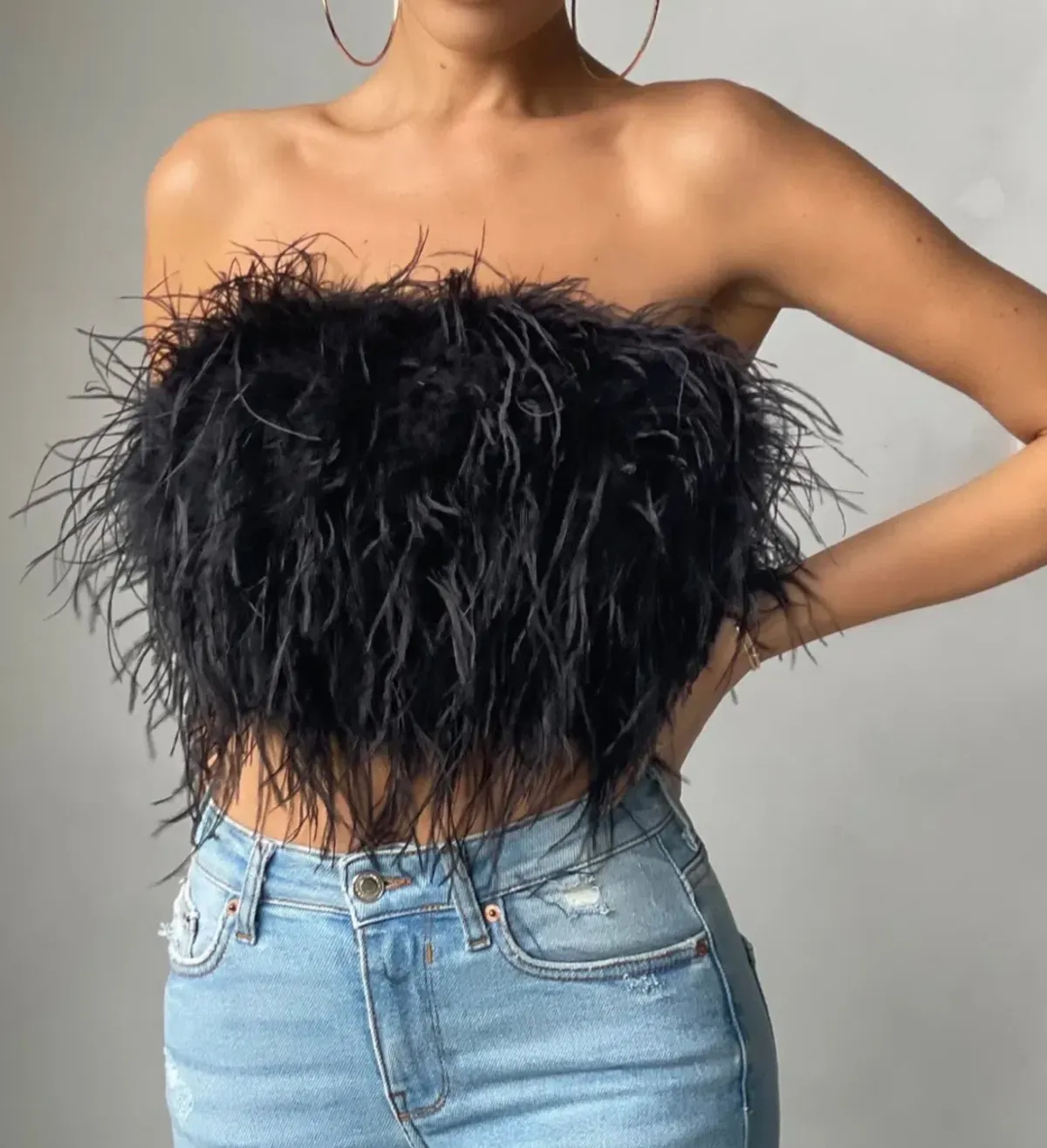 Bardot Ostrich Feather Bandeau Top Black Size 6 for rent on The Volte - main image