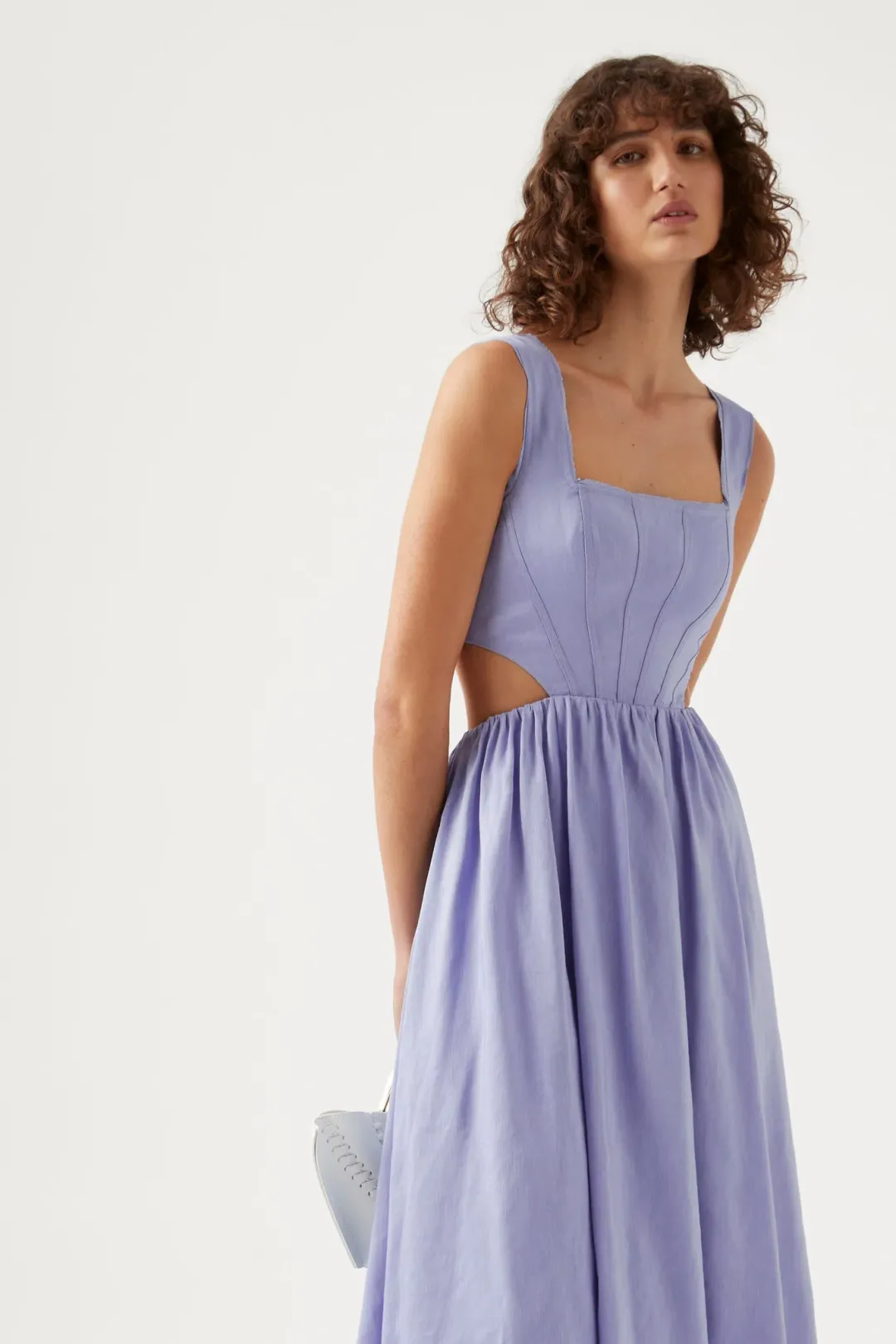 Aje Virginie Cut Out Midi Dress Cool Lavender Size 8 / S for rent on The Volte - main image
