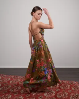 Zimmerman Tropicana Asymmetric Dress Khaki Floral Size 2/ 12 for rent on The Volte - image 2