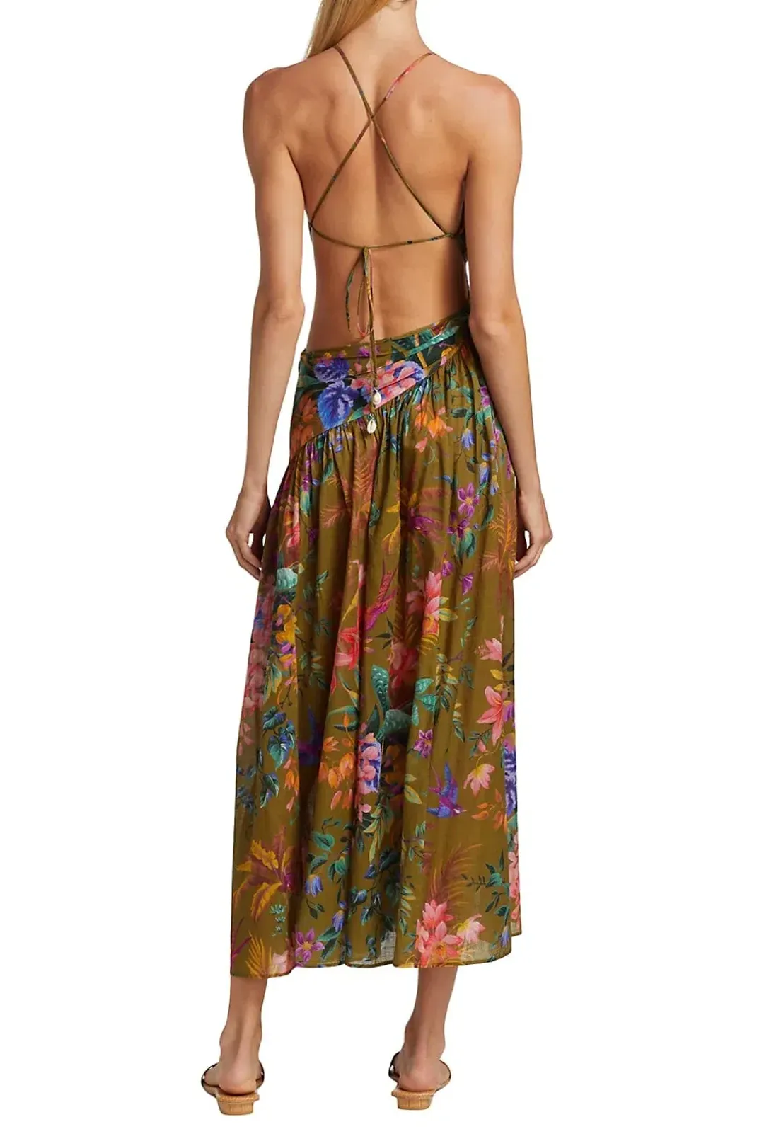 Zimmerman Tropicana Asymmetric Dress Khaki Floral Size 2/ 12 for rent on The Volte - main image