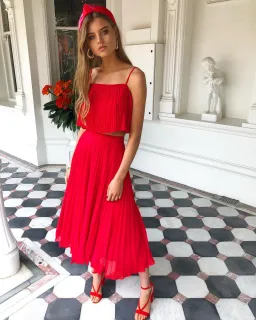 Kookai Carlotta Top and Skirt Set Red Size 8 for rent on The Volte - image 1