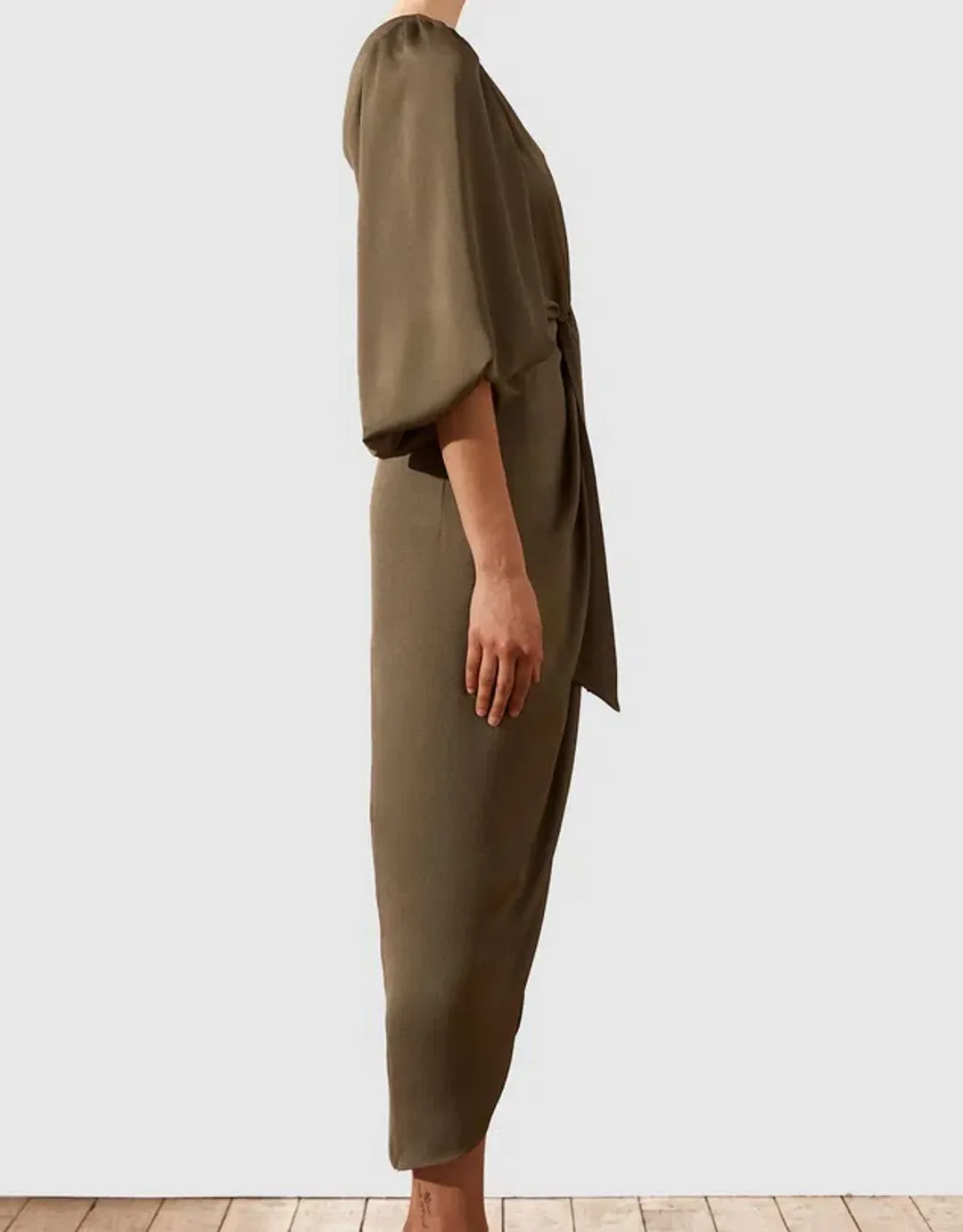 Shona Joy Luxe Tie Front One Shoulder Midi Dress Pine Green Size 10 / M for rent on The Volte - main image