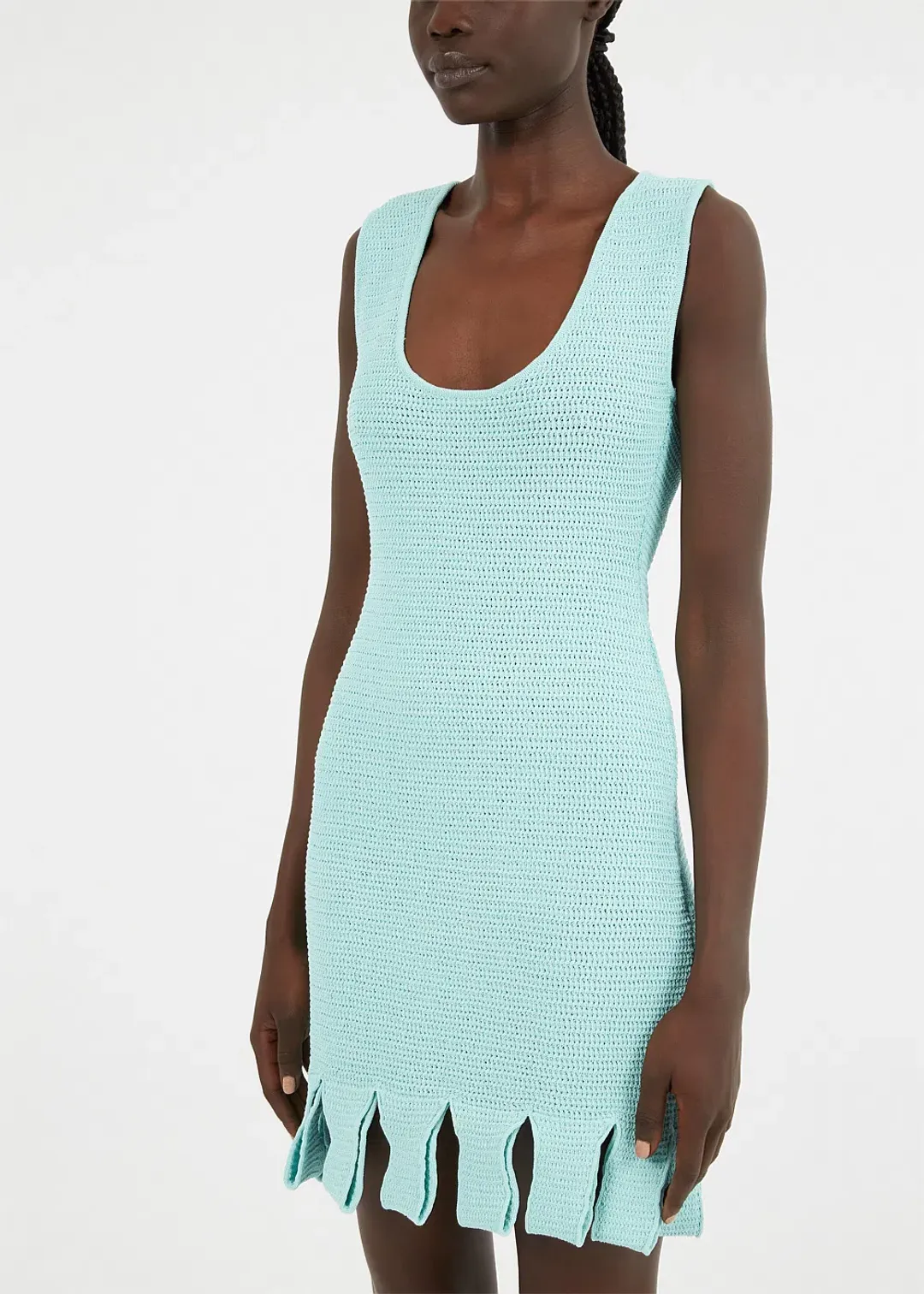 Bottega Veneta Racked Rib Knit Mini Dress Blue Size L / Au 12 for rent on The Volte - main image