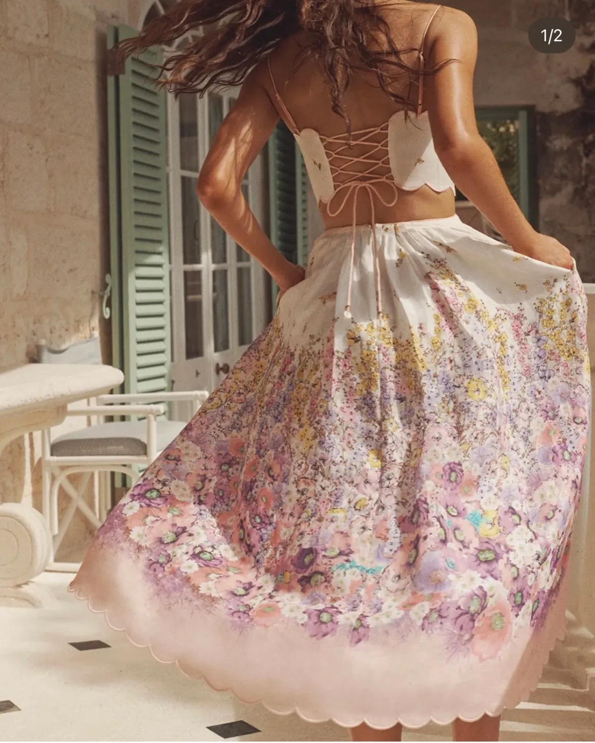 Zimmermann Jude Scallop Midi Dress Floral Size 0 / Au 8 - Image 3