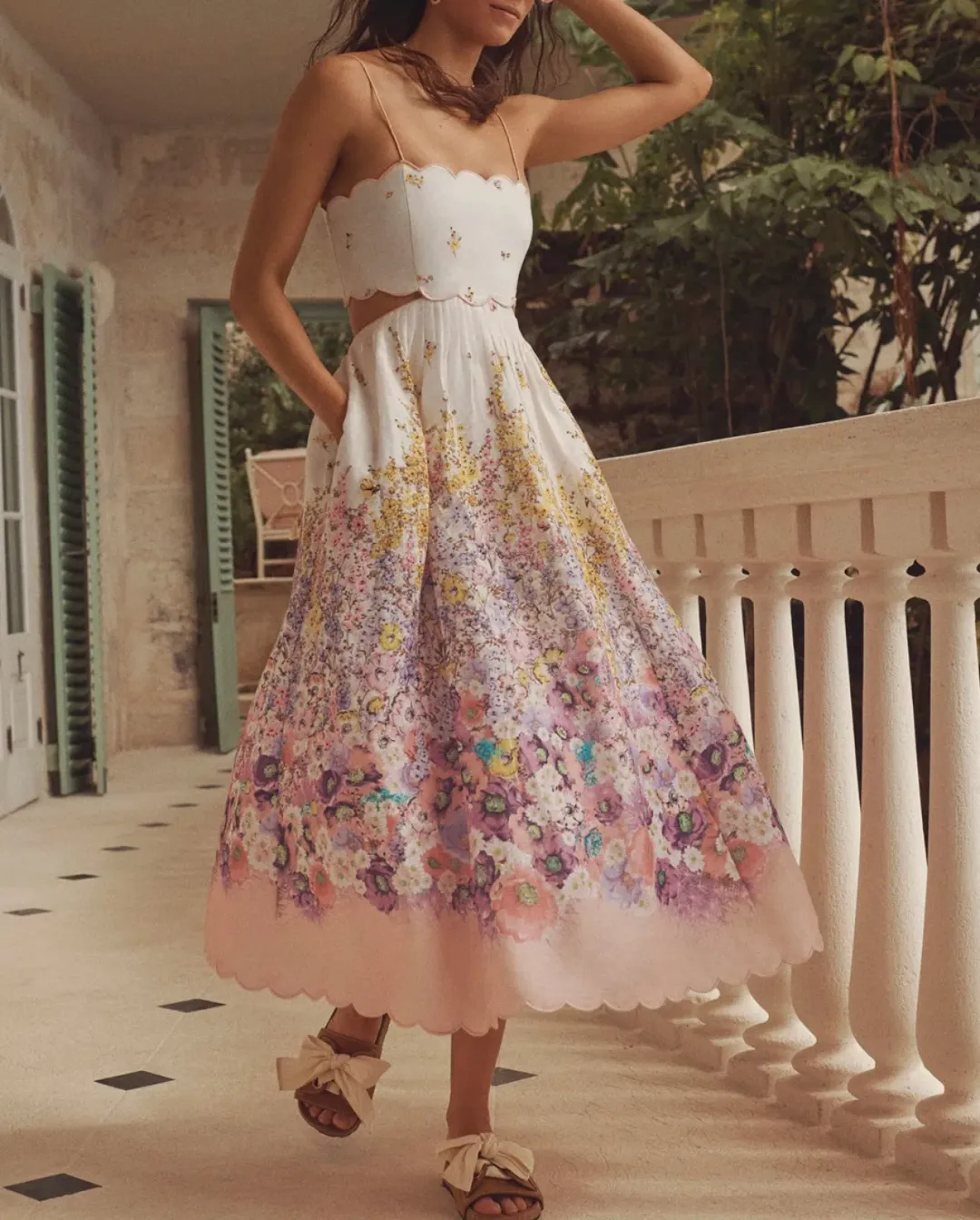 Zimmermann Jude Scallop Midi Dress Floral Size 0 / Au 8 for rent on The Volte - main image