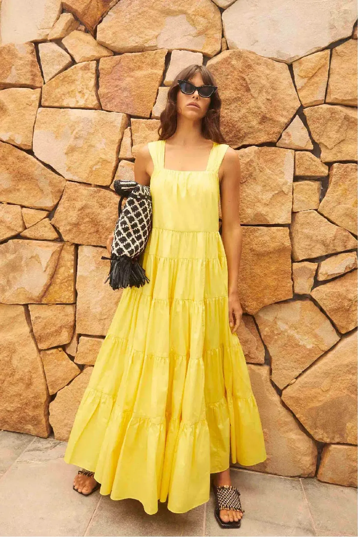 Aje Solstice Tiered Maxi Dress Yellow Size 8 - Image 4