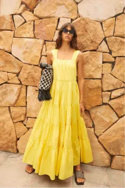 Aje Solstice Tiered Maxi Dress Yellow Size 8 for rent on The Volte - image 4