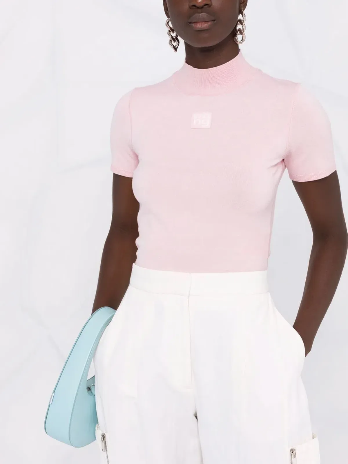 Alexander Wang logo print mock neck T-Shirt Pink Size 8 for rent on The Volte - main image