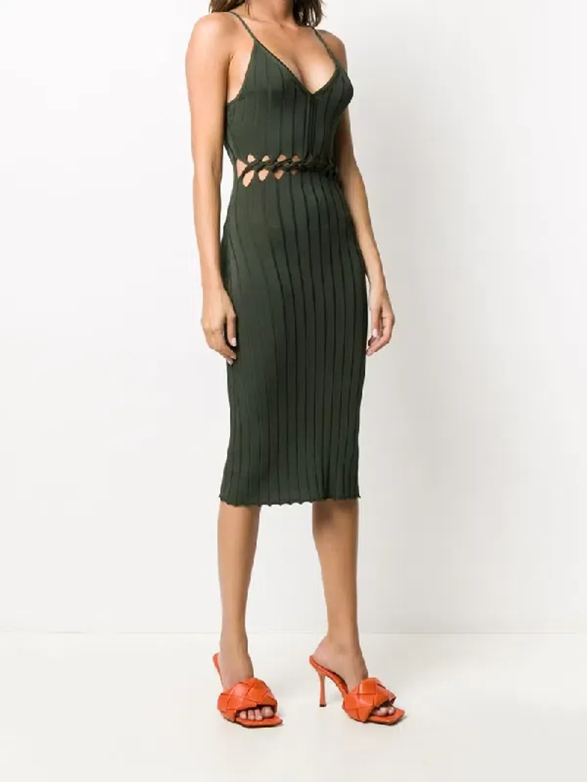 Dion Lee Braid Cami Midi Dress Olive Green Size XS / 6 - Image 1